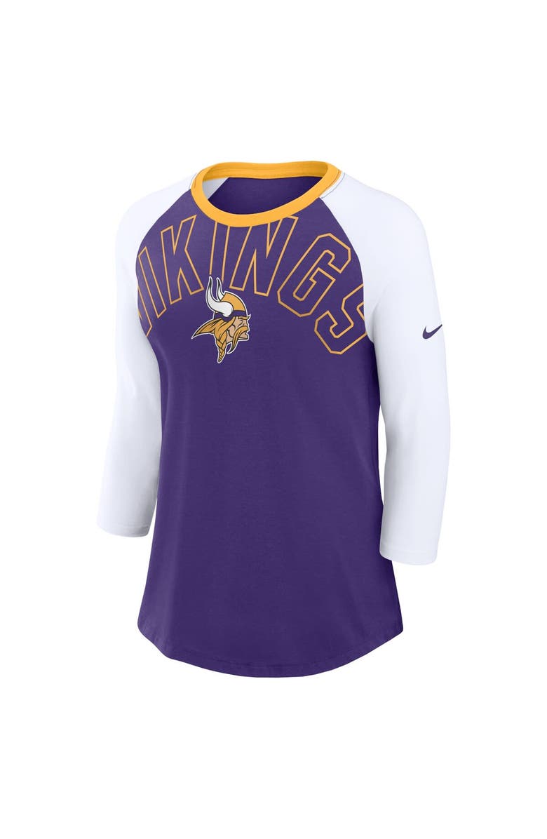 Nike Women's Nike Purple/White Minnesota Vikings Knockout Arch Raglan Tri-Blend 3/4-Sleeve T-Shirt, Alternate, color,
