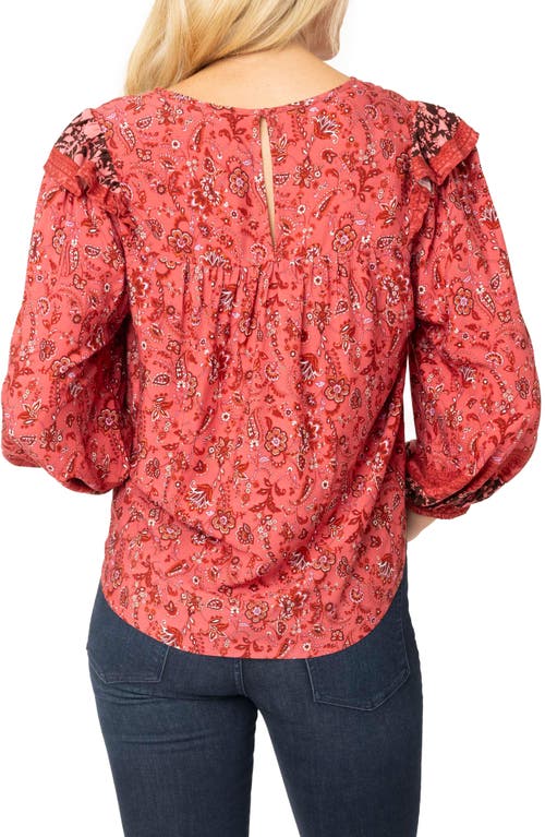 Gibsonlook Harvest Moon Border Print Tie Neck Top