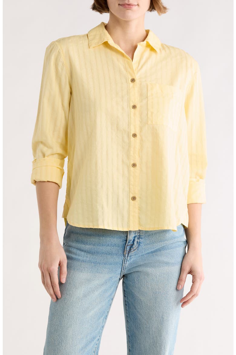 Candace Stripe Cotton Button-Up Shirt, Main, color, PALE BANANA