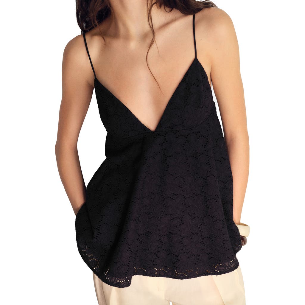 Mango Zlata Eyelet Babydoll Camisole In Black