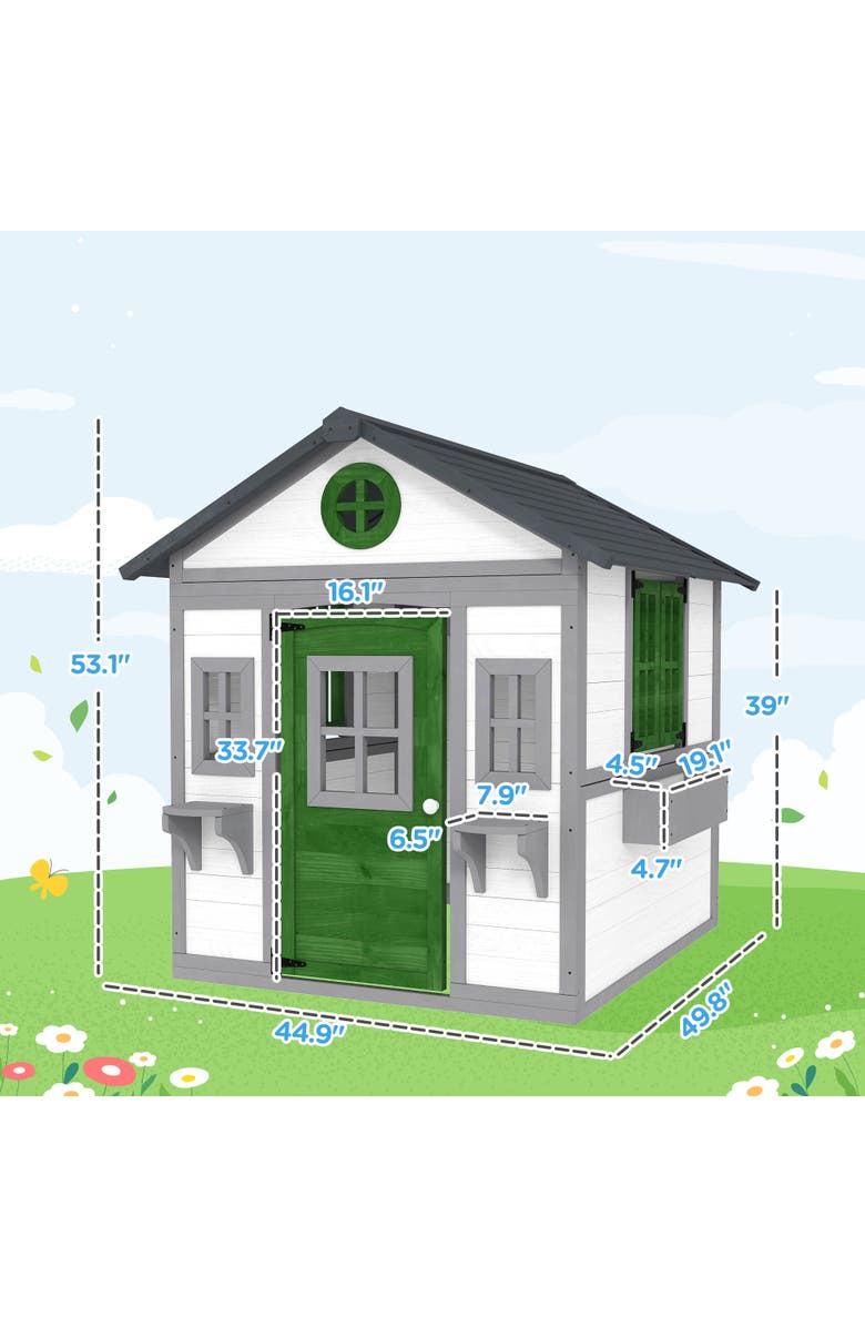 Outsunny Playhouse for Kids with Doors, Windows, Planter Pots, Indoor/Outdoor Use, Alternate, color, 