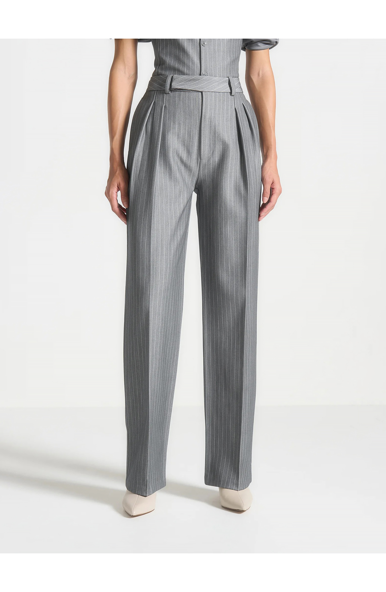 Manière De Voir Julie Pinstripe Twin Pleat Tailored Trousers, Alternate, color, Grey
