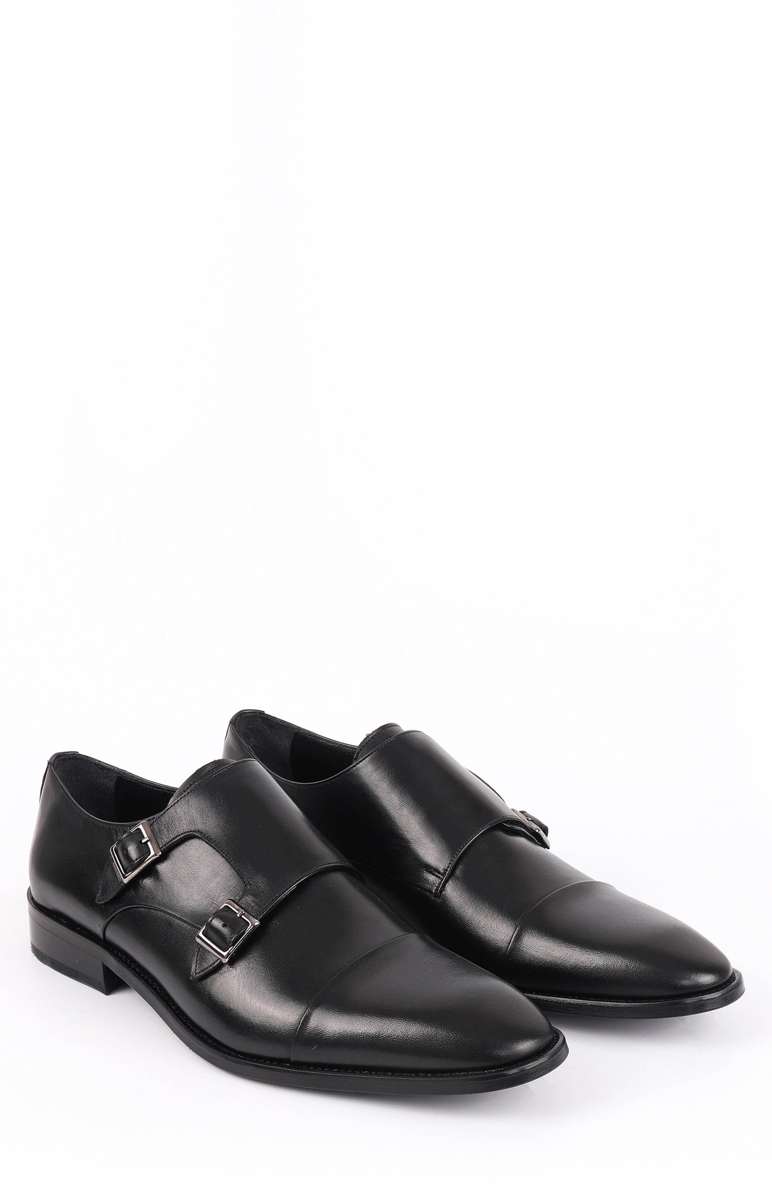 VELLAPAIS Lefors Double Monk Strap Leather Loafer, Alternate, color, Black