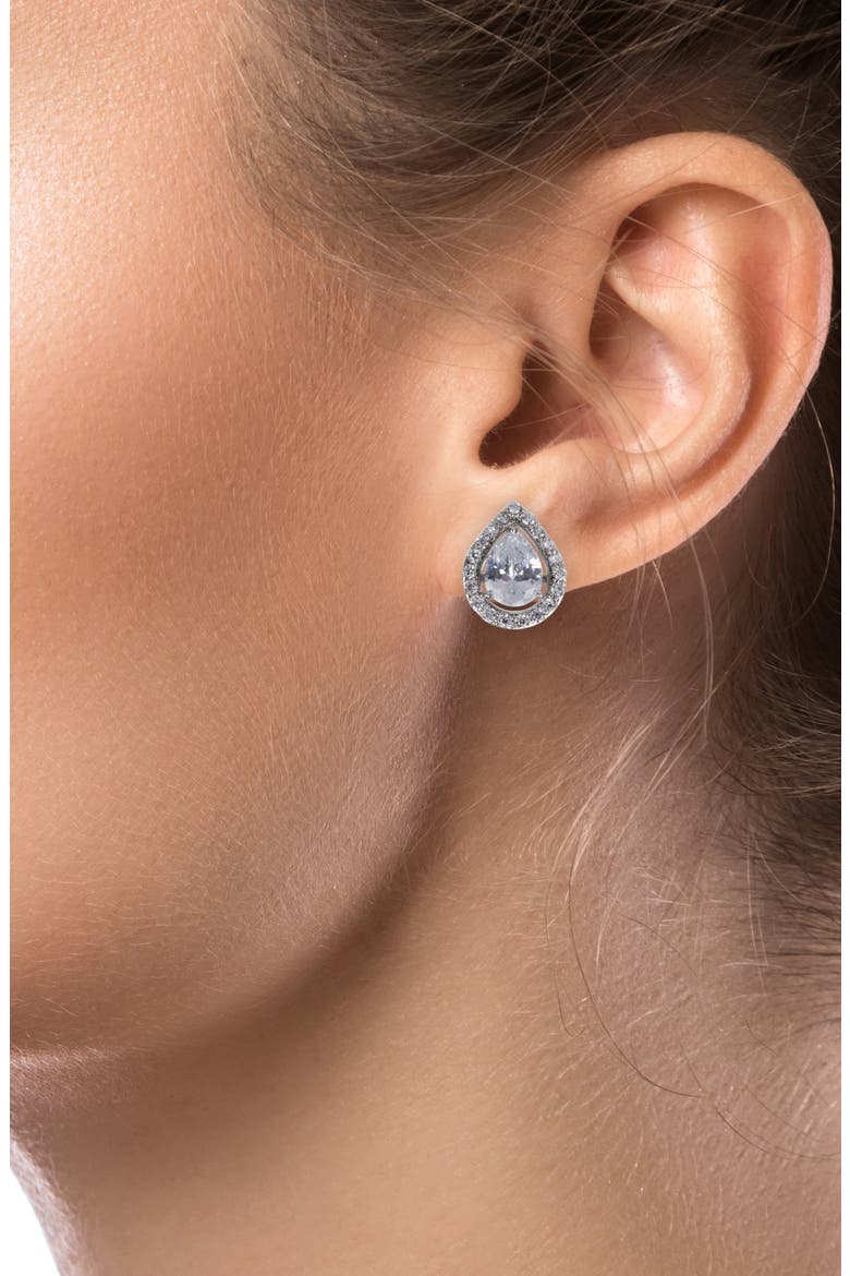 Pear Cubic Zirconia Halo Stud Earrings, Alternate, color, CLEAR SILVER