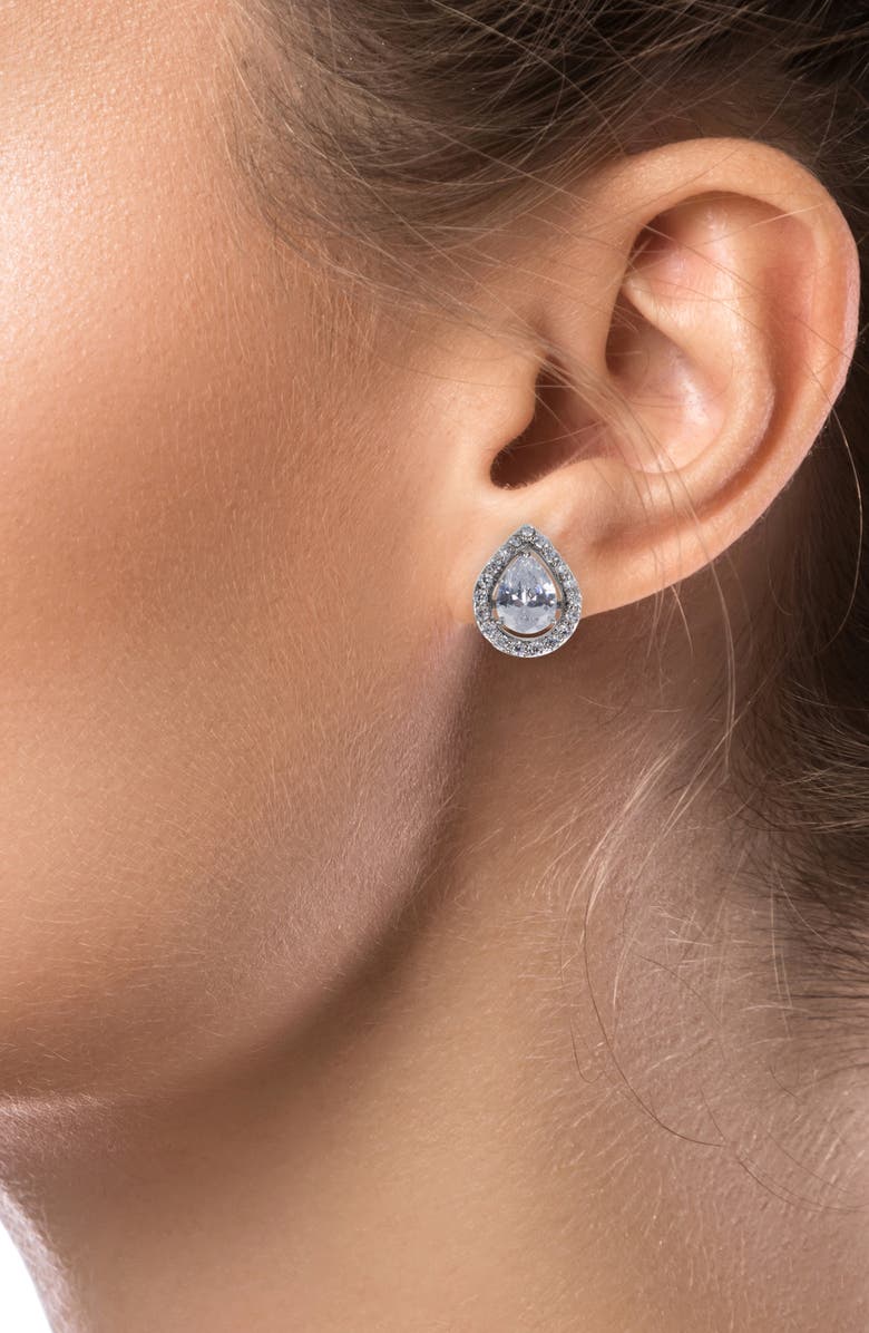 CZ by Kenneth Jay Lane Pear Cubic Zirconia Halo Stud Earrings, Alternate, color, Clear Silver