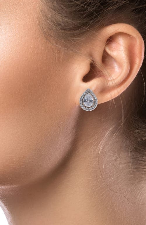 Cz By Kenneth Jay Lane Pear Cubic Zirconia Halo Stud Earrings In Clear Silver