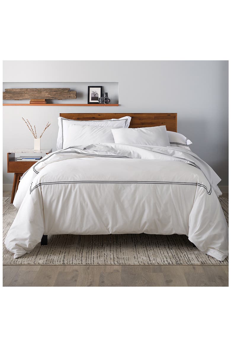 Cotton Percale 3-Piece Duvet Set with Satin Stitching, Alternate, color, BLACK