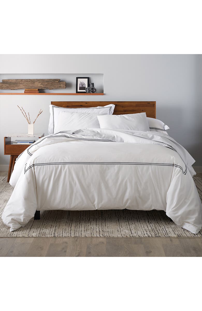 ELLA JAYNE HOME Cotton Percale 3-Piece Duvet Set with Satin Stitching, Alternate, color, Black