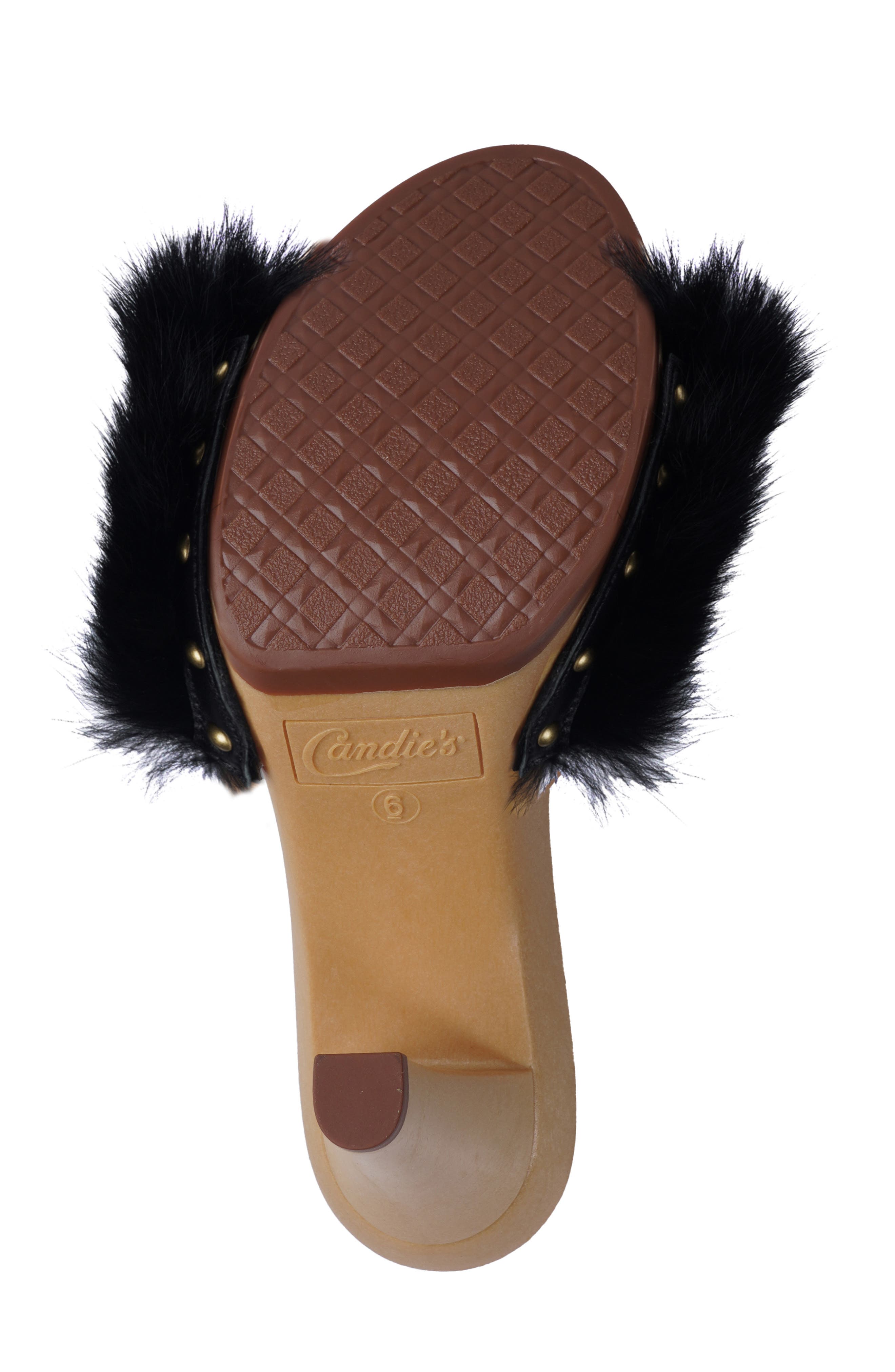 Celestine Faux Fur Side Sandal, Alternate, color, BLACK
