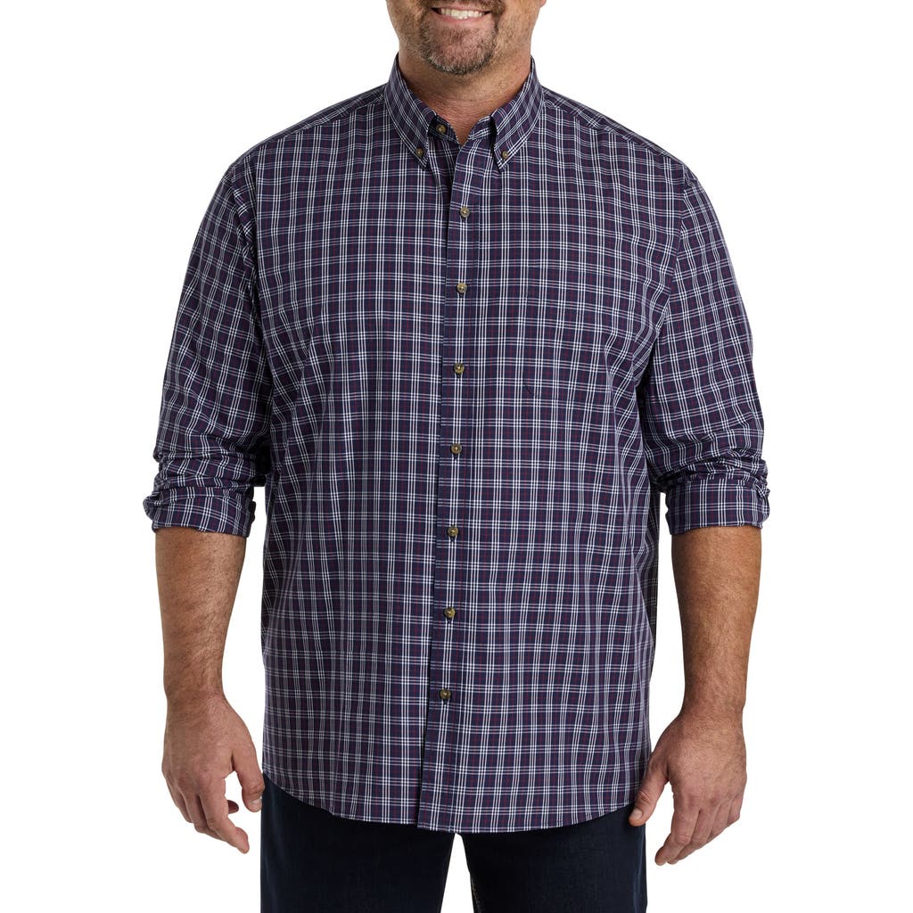 Harbor Bay By Dxl Big & Tall Easy-care Small Plaid Sport Shirt In Blue Multi