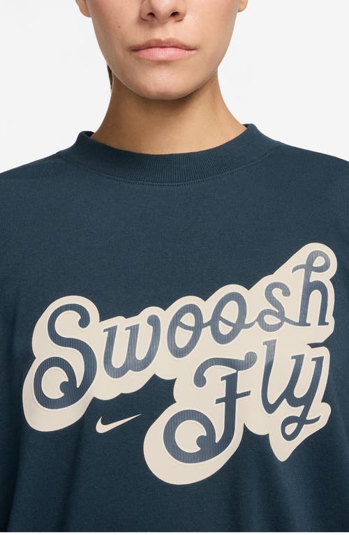 Nike Swoosh Fly Oversize Basketball Sweatshirt In Armory Navy/light Brown
