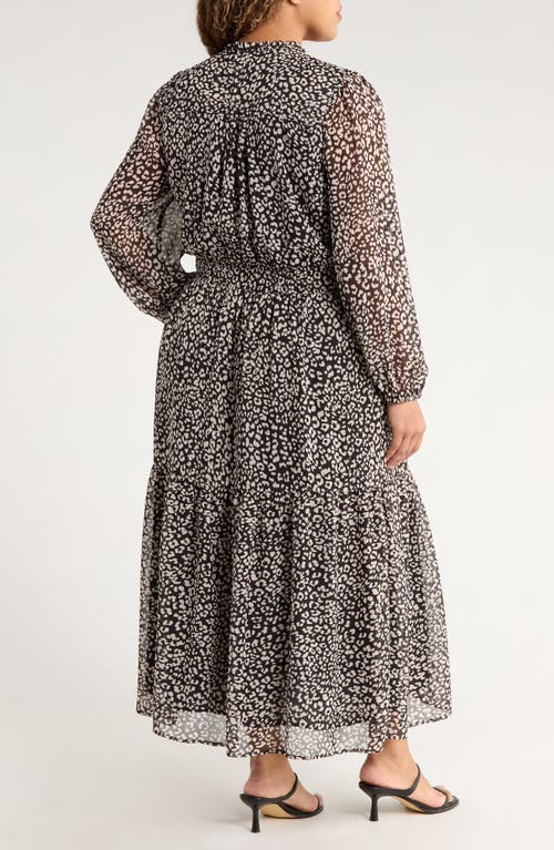 Gibsonlook The Leyla Print Smocked Long Sleeve Maxi Dress In Gray