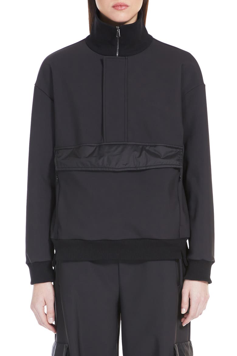 Porfido Mixed Media Half-Zip Sweatshirt, Main, color, BLACK