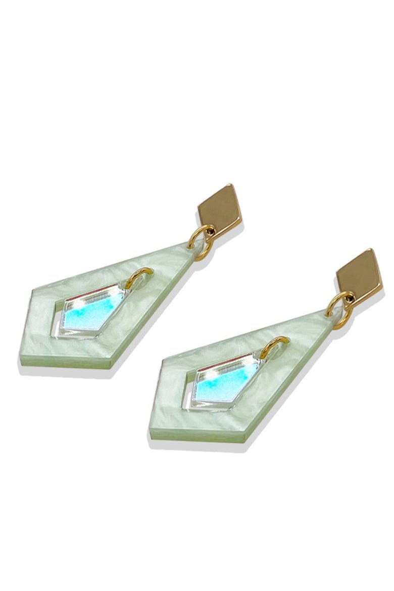Art Deco Diamond Earrings - Regent Green & Iridescent, Alternate, color, Regent Green & Iridescent
