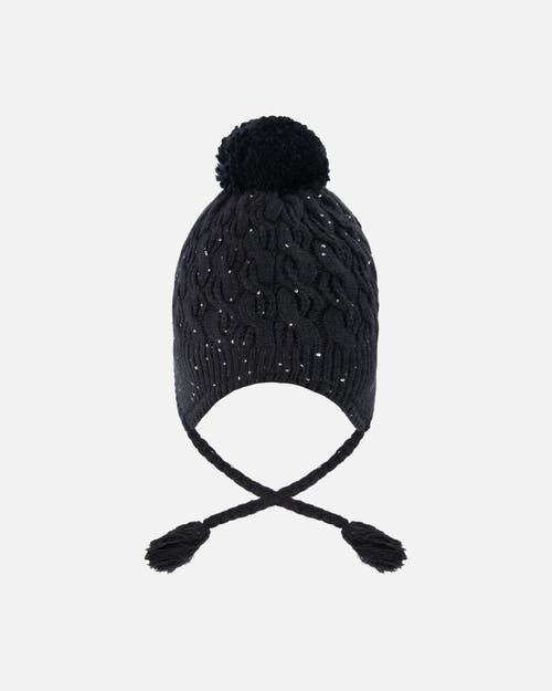 Deux Par Deux Winter Peruvian Knit Hat With Pompom And Lining In Black