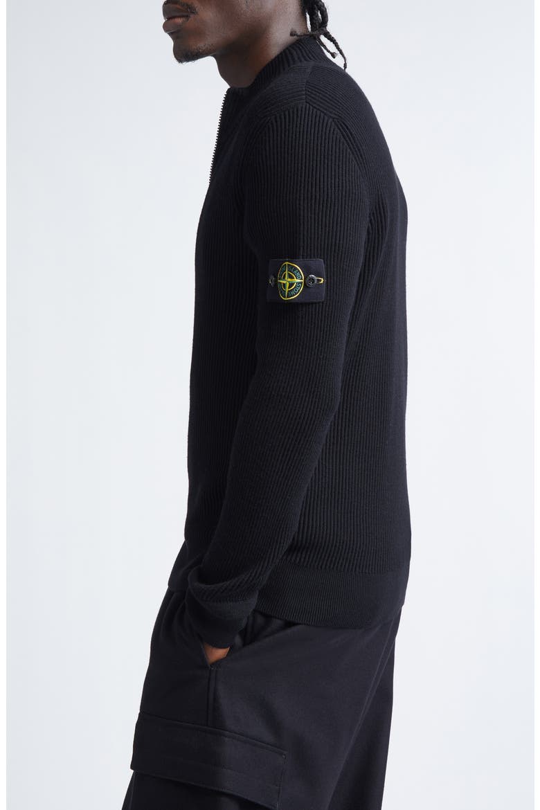 Compass Patch Full Zip Virgin Wool Rib Cardigan, Alternate, color, V0029 BLACK