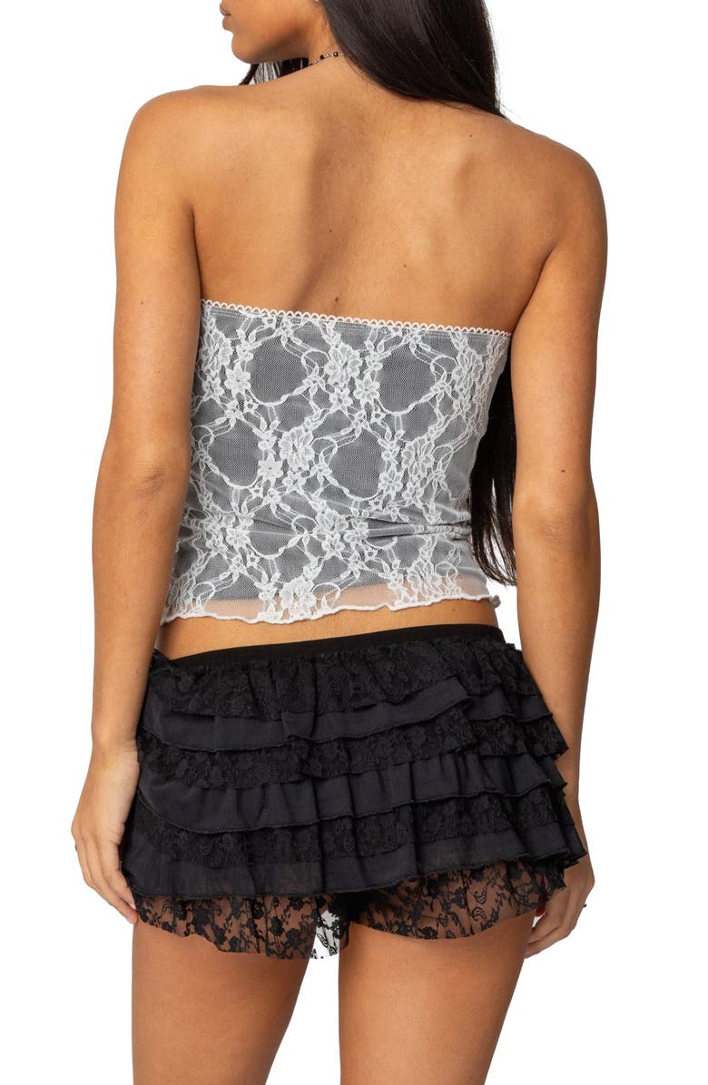EDIKTED Allison Lace Crop Tube Top, Alternate, color, Black-And-White