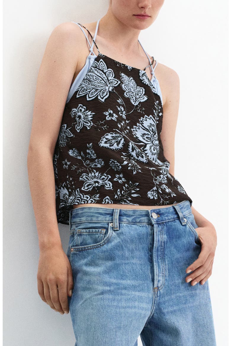 Floral Tie Strap Top, Main, color, BROWN