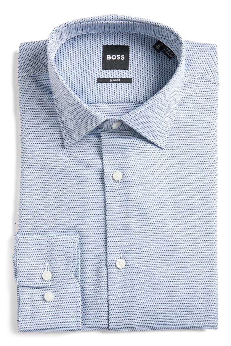 Hank Slim Fit Micropattern Cotton Dobby Dress Shirt, Alternate, color, BLUE