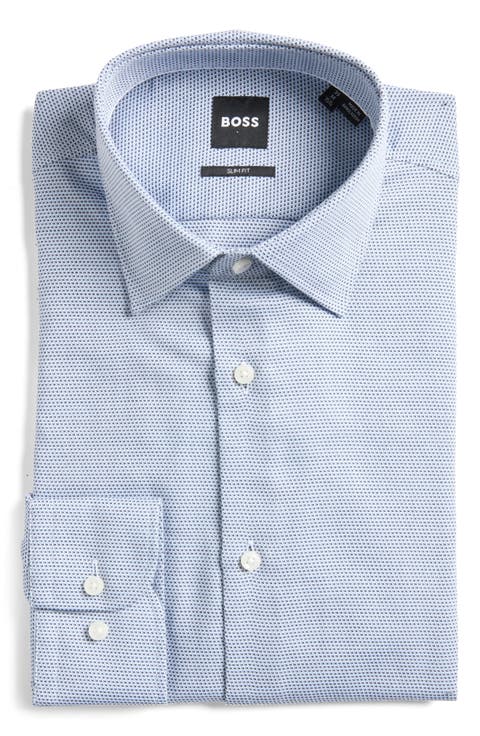 Hank Slim Fit Micropattern Cotton Dobby Dress Shirt