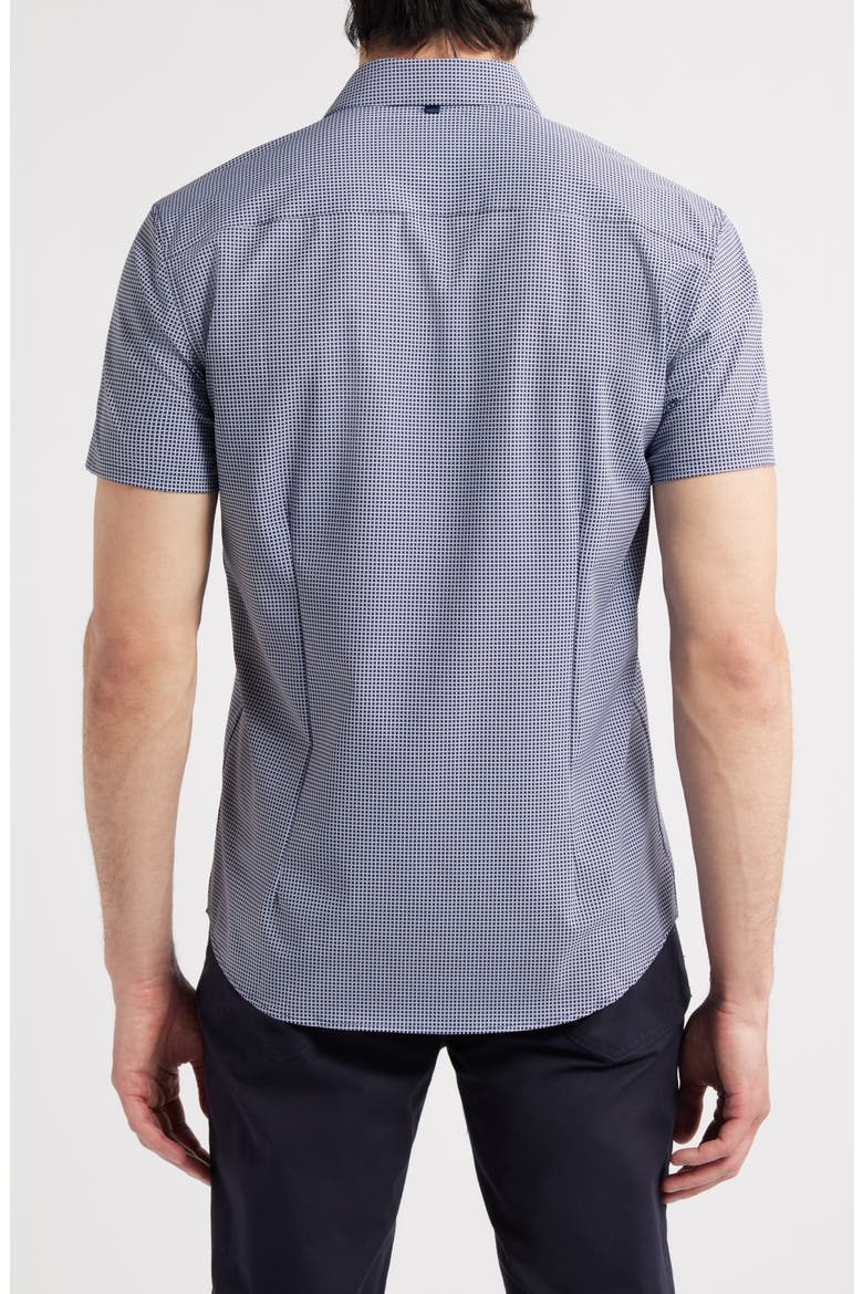 Trim Fit Houndstooth Short Sleeve Performance Button-Up Shirt, Alternate, color, WHITE/ NAVY