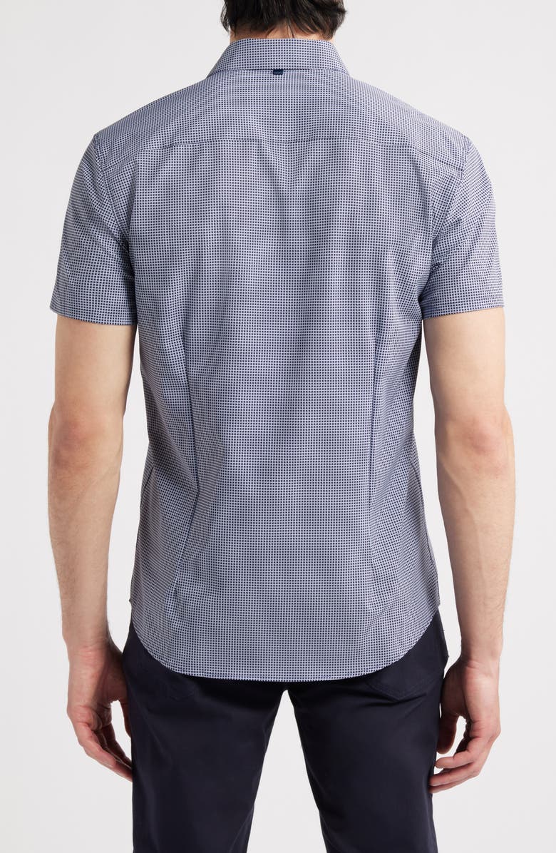 W.R.K Trim Fit Houndstooth Short Sleeve Performance Button-Up Shirt, Alternate, color, White/ Navy