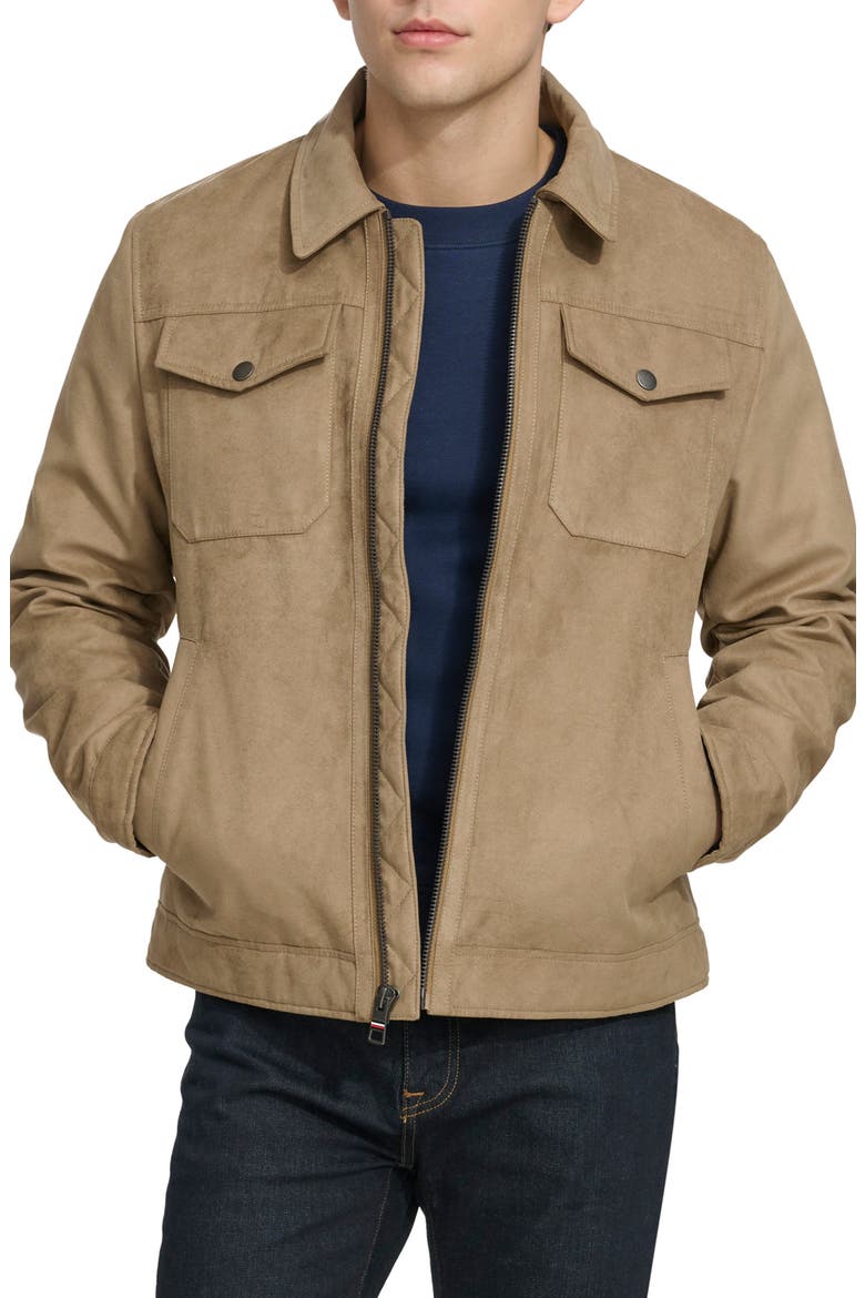 Faux Suede Trucker Jacket, Main, color, TAN
