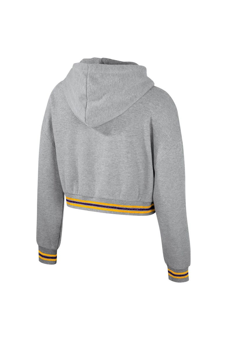 Women's The Wild Collective Heather Gray LSU Tigers Cropped Shimmer Pullover Hoodie, Alternate, color, Heather Gray