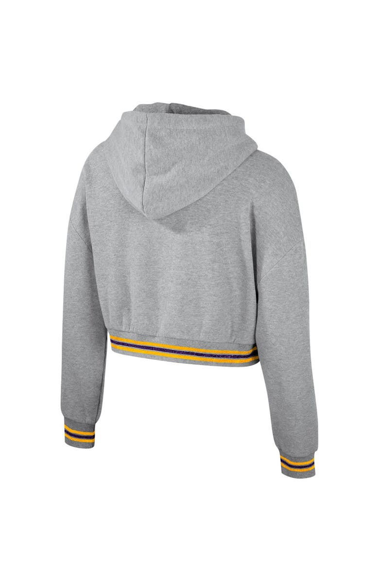 THE WILD COLLECTIVE Women's The Wild Collective Heather Gray LSU Tigers Cropped Shimmer Pullover Hoodie, Alternate, color, 