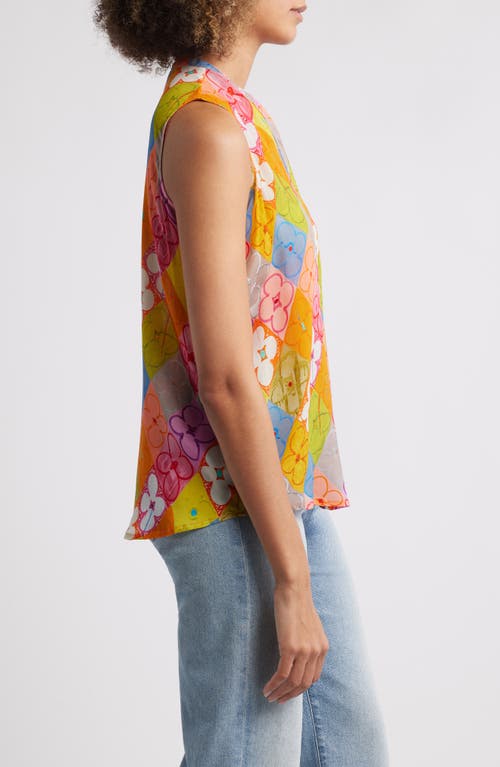 Apny Front Button Sleeveless Top In Yellow Multi