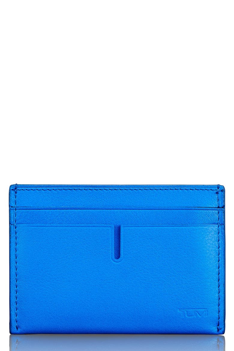 Leather Card Case, Main, color, ELECTRIC BLUE TEXTURED