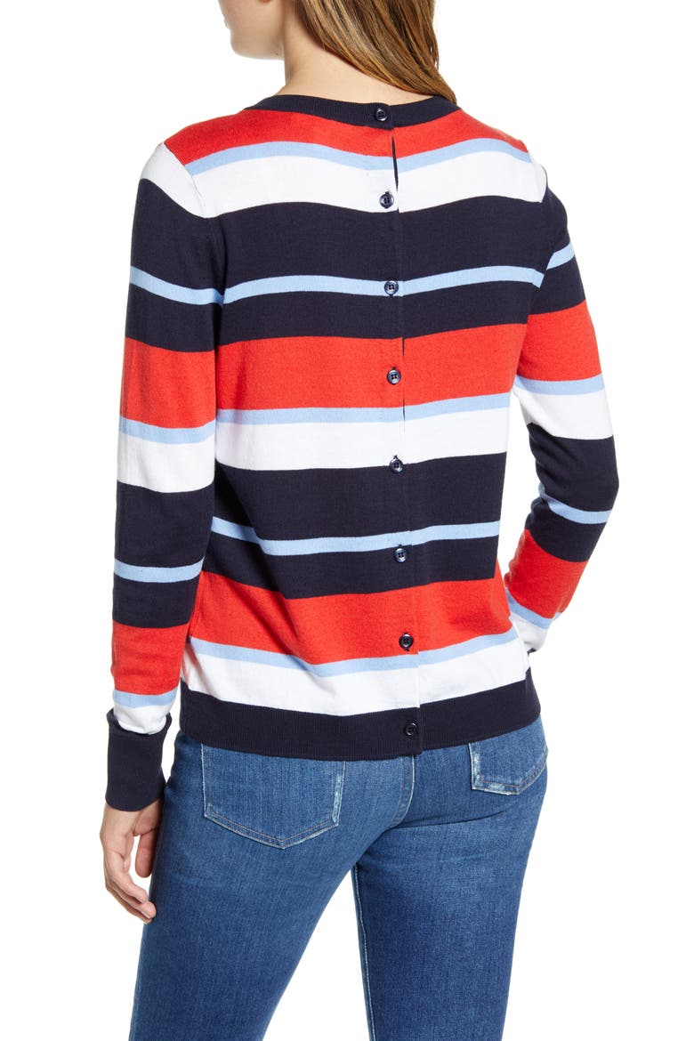 Button Back Sweater, Alternate, color, NAVY N- RED SUMMER STRIPE