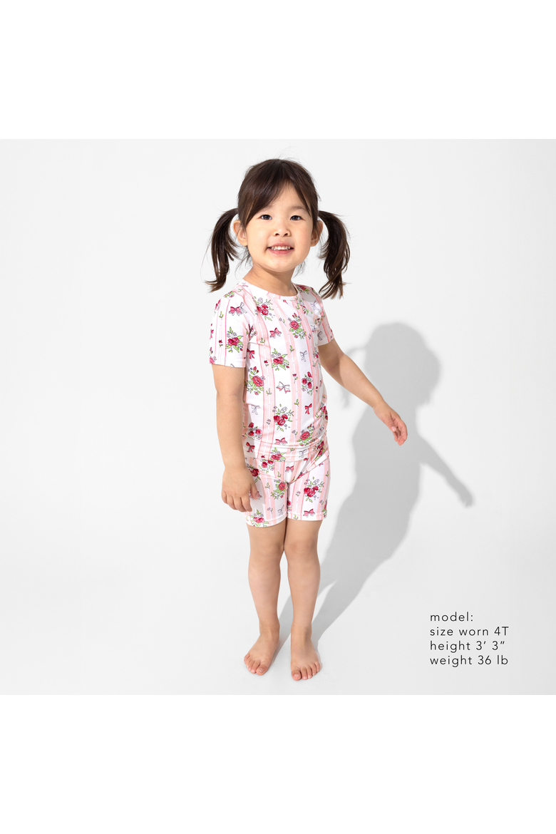 Floral Stripes Kids 2-Piece Short Sleeve & Shorts Pajama Set, Alternate, color, Floral Stripes