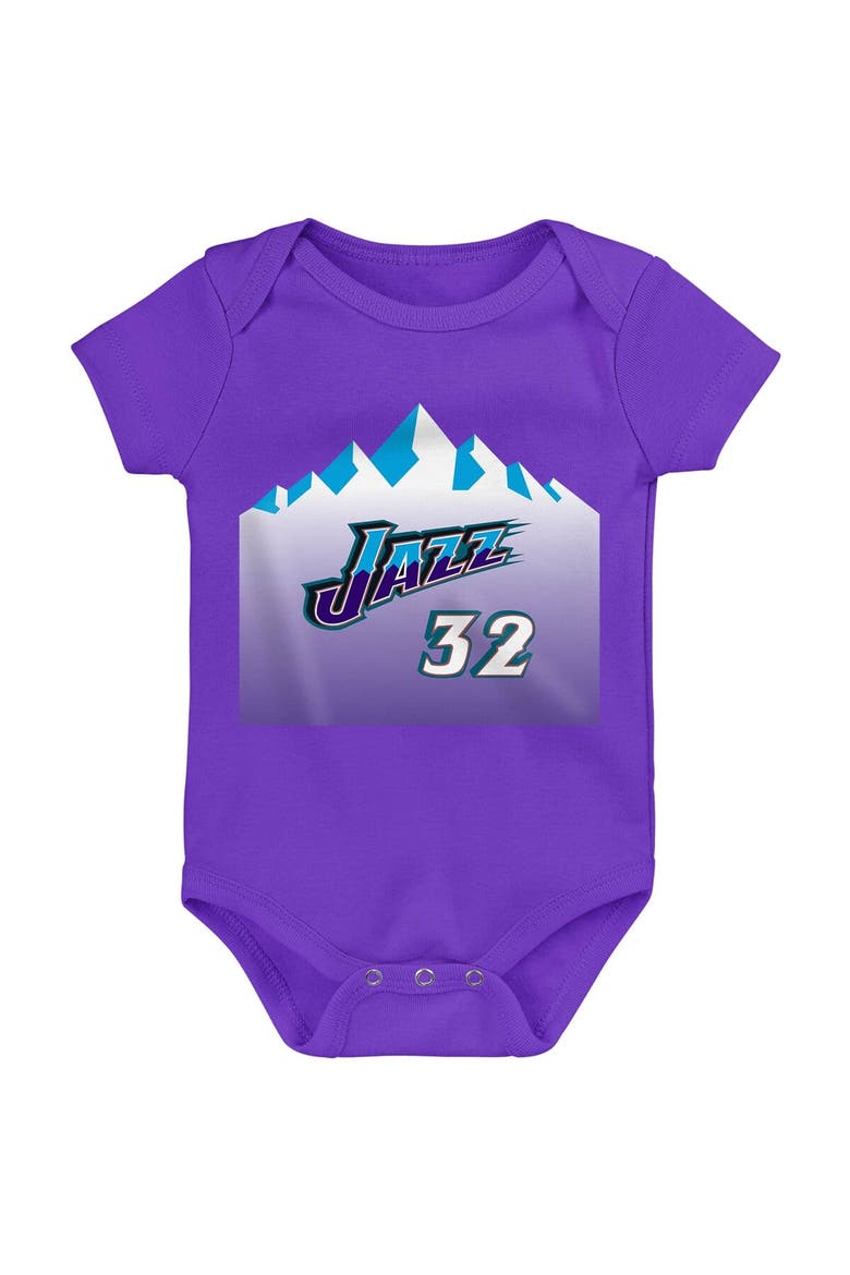 Infant Mitchell & Ness Karl Malone Purple Utah Jazz Hardwood Classics Name & Number Bodysuit, Alternate, color, Purple