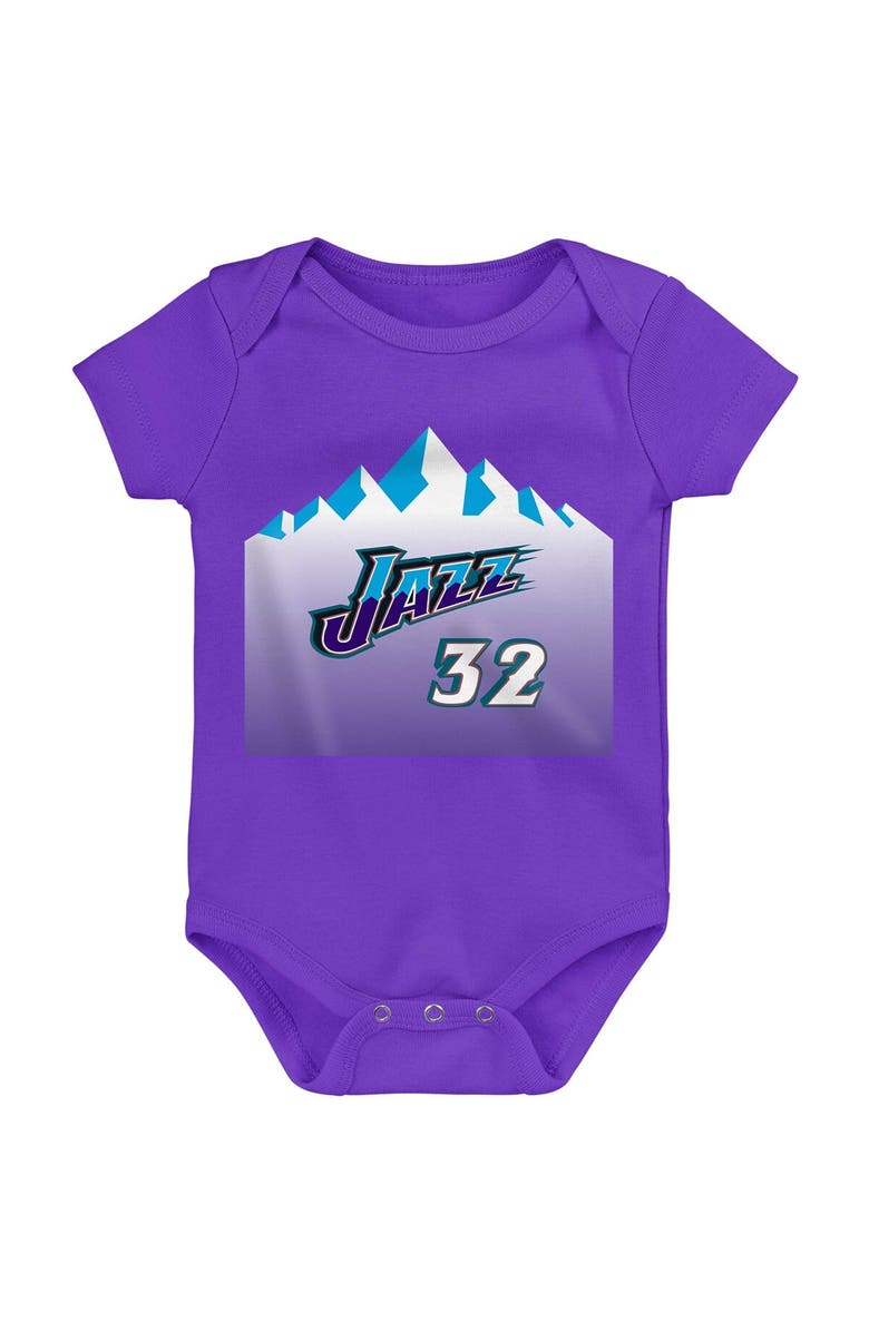 Mitchell & Ness Infant Mitchell & Ness Karl Malone Purple Utah Jazz Hardwood Classics Name & Number Bodysuit, Alternate, color, Purple