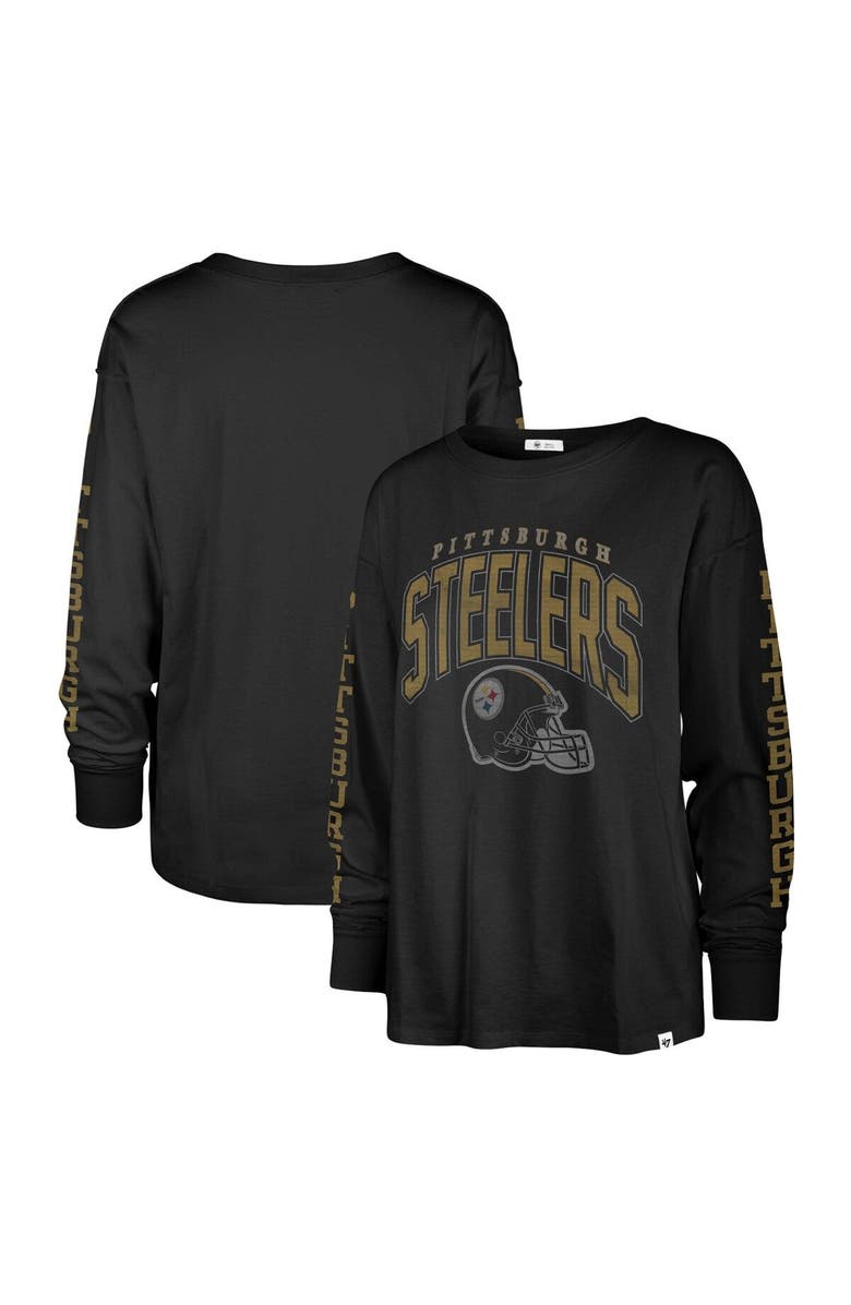 '47 Women's '47 Black Pittsburgh Steelers Tom Cat Long Sleeve T-Shirt, Main, color, 