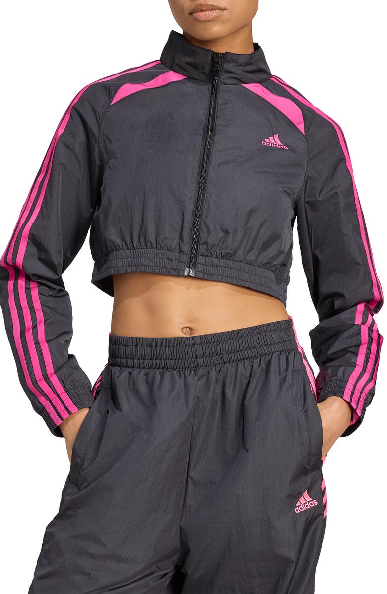 adidas Originals Team Geist Crop Jacket, Main, color, Black/ Semi Lucid Fuchsia