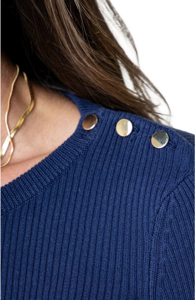 Hope & Henry Women's Crew Neck Button Sweater, Alternate, color, Navy Breton Stripe