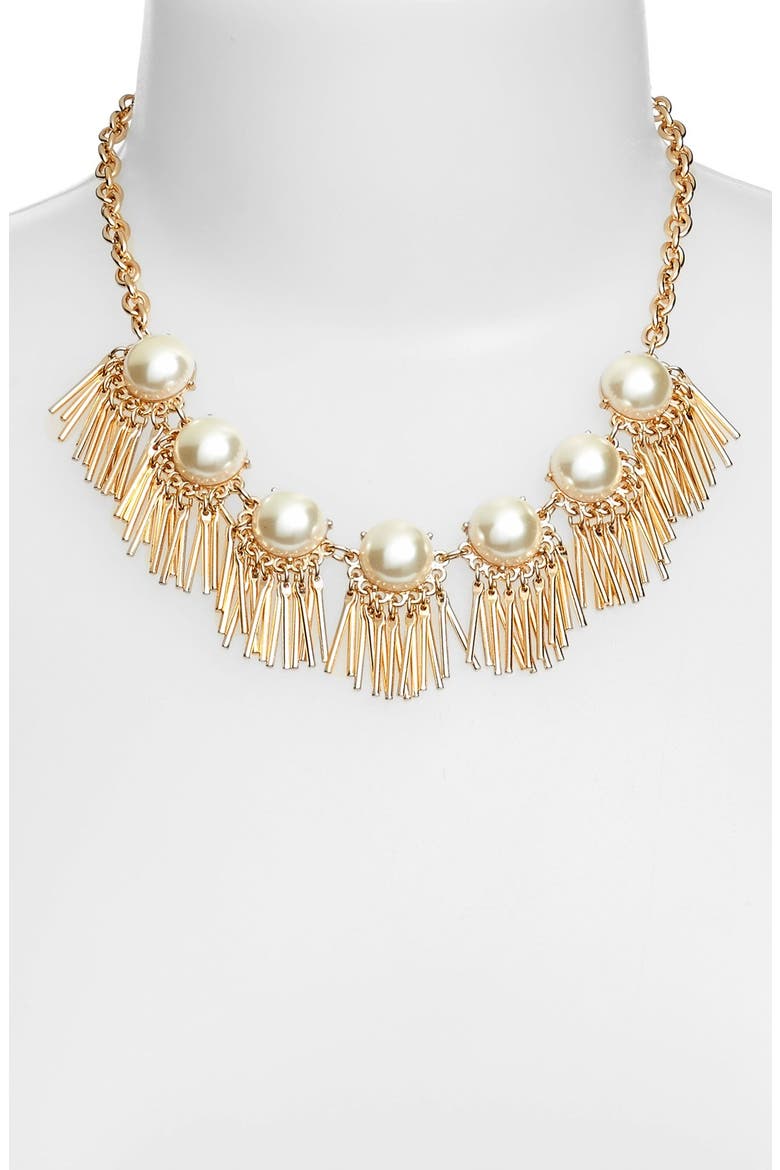 Faux Pearl Fringe Statement Necklace, Alternate, color, IVORY/ GOLD