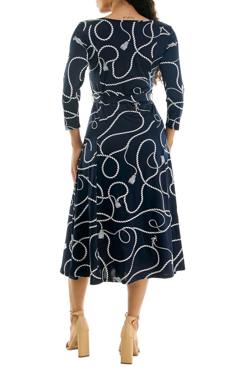 Crewneck Three-Quarter Sleeve Midi Dress, Alternate, color, NAVY WHITE