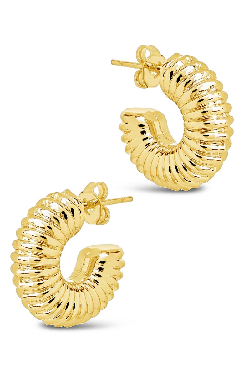 Sterling Forever Eliza Ribbed Hoop Earrings, Alternate, color, Gold