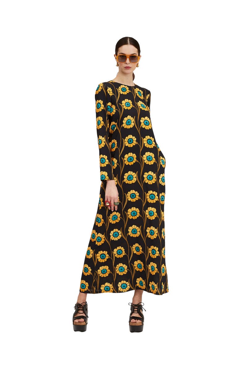 La DoubleJ Long Sleeve Swing Dress Daisychain Black, Main, color, 