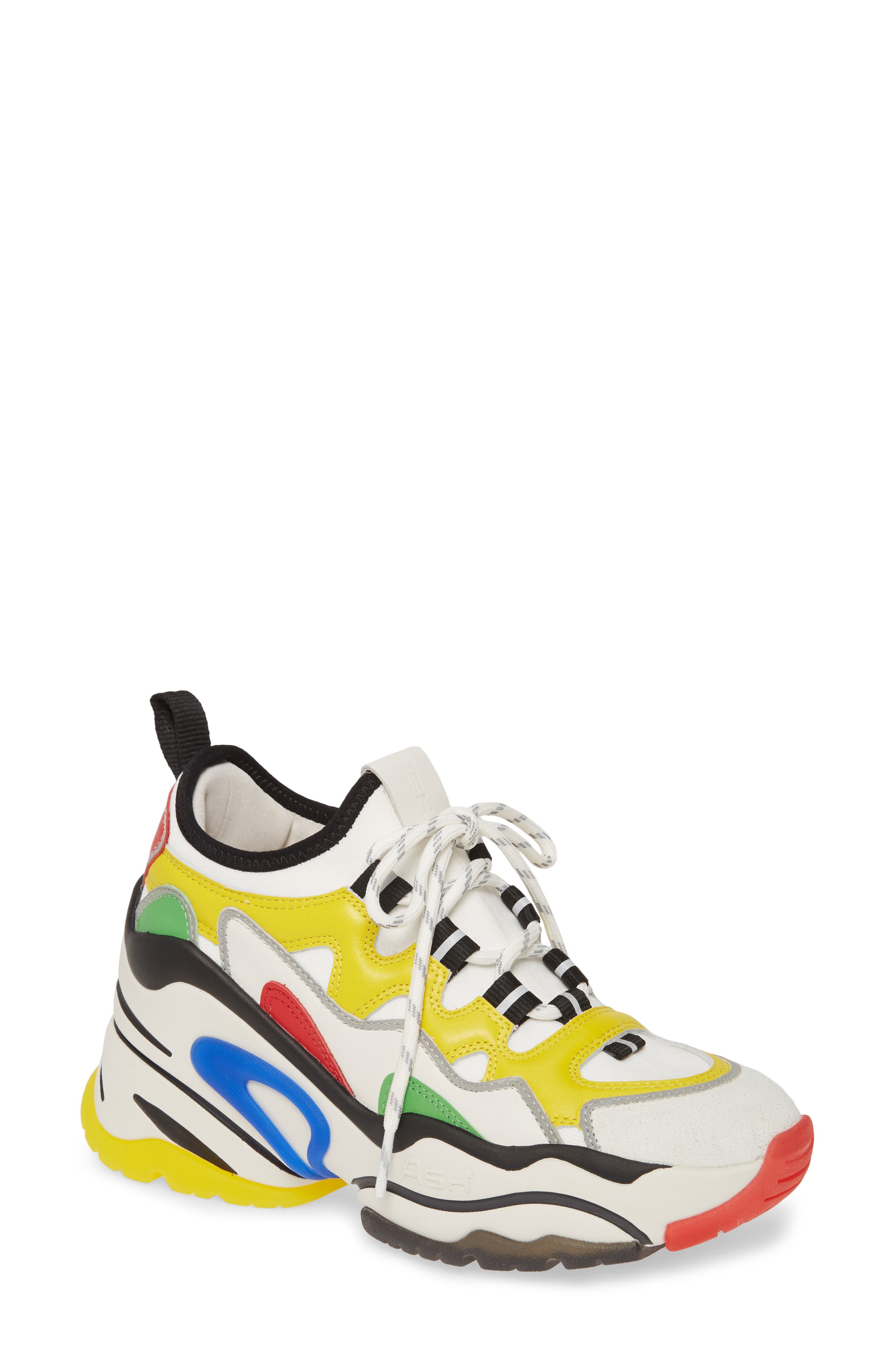 Bird Wedge Sneaker, Main, color, WHITE MULTI
