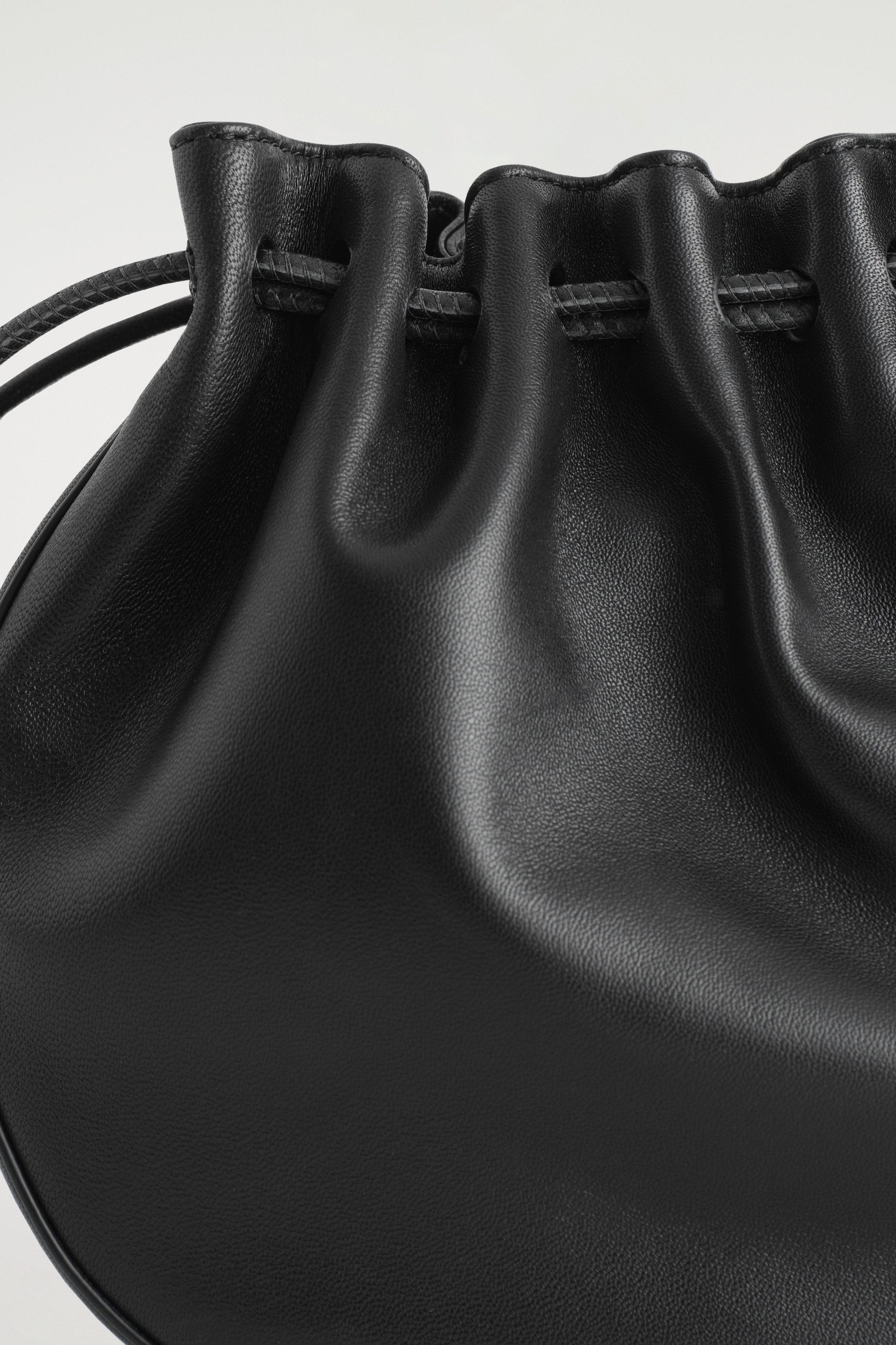 COS Gathered Pouch Bag - Leather, Alternate, color, Black