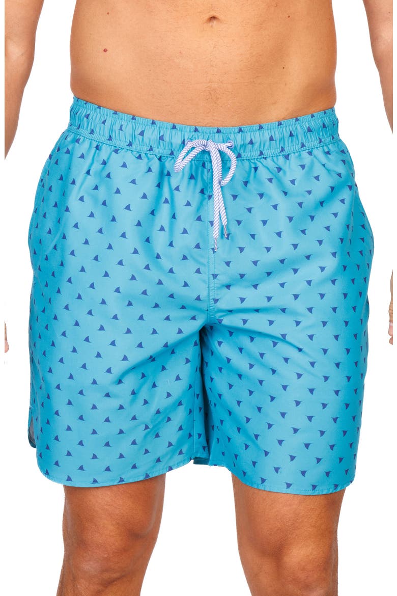 Shark Fins Swim Trunks, Main, color, TEAL