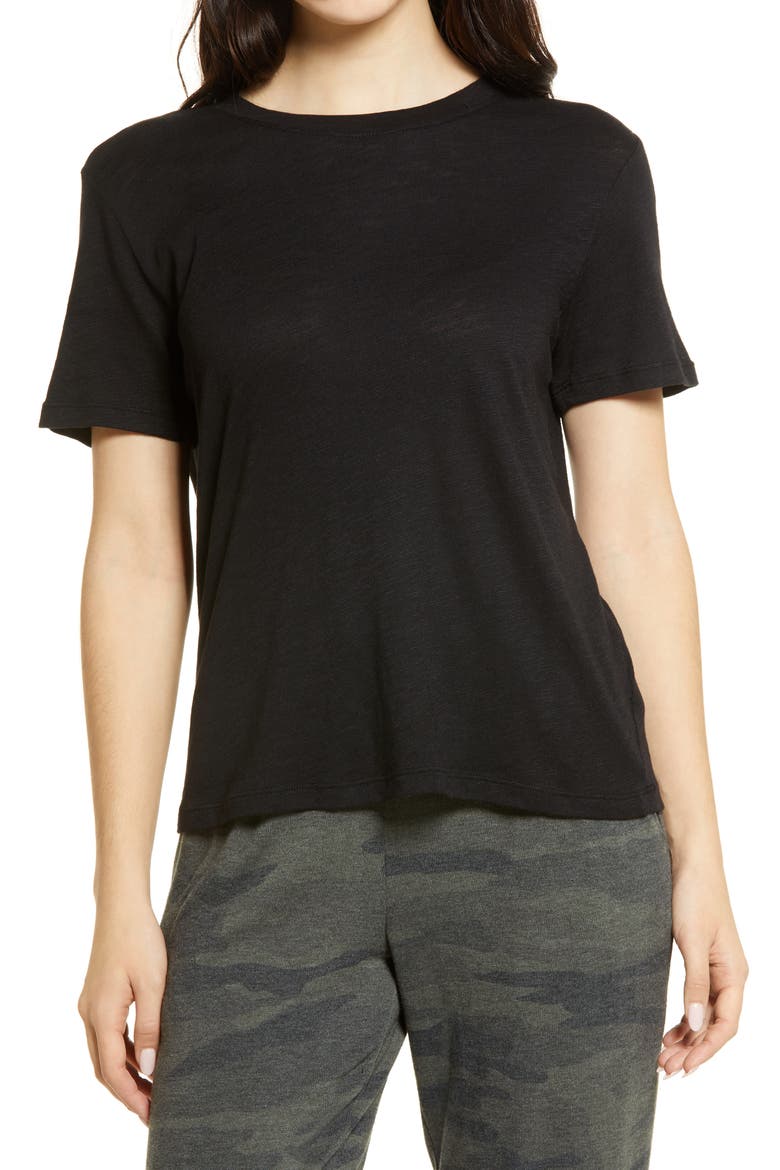 Zoe Slub Crewneck Tee, Main, color, BLACK