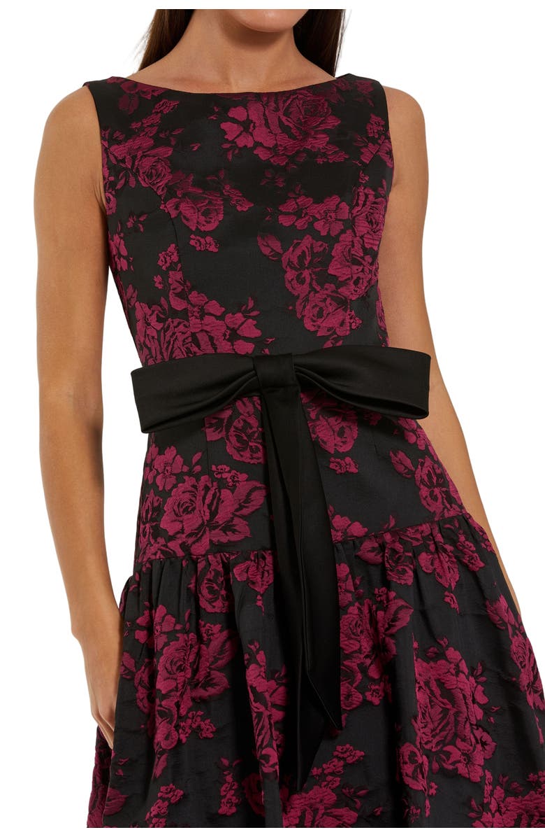 Mac Duggal Brocade Sleeveless Midi Dress With Satin Bow, Alternate, color, Magenta Multi