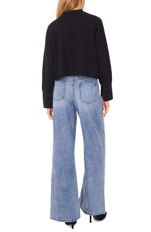 1.state Collared Button Down Cropped Sweater In Black