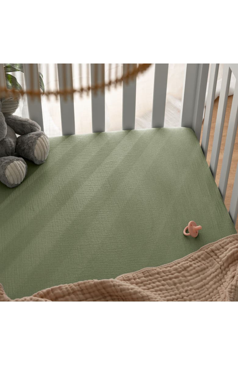 Comfy Cubs Muslin Fitted Crib Sheet, Alternate, color, Sage