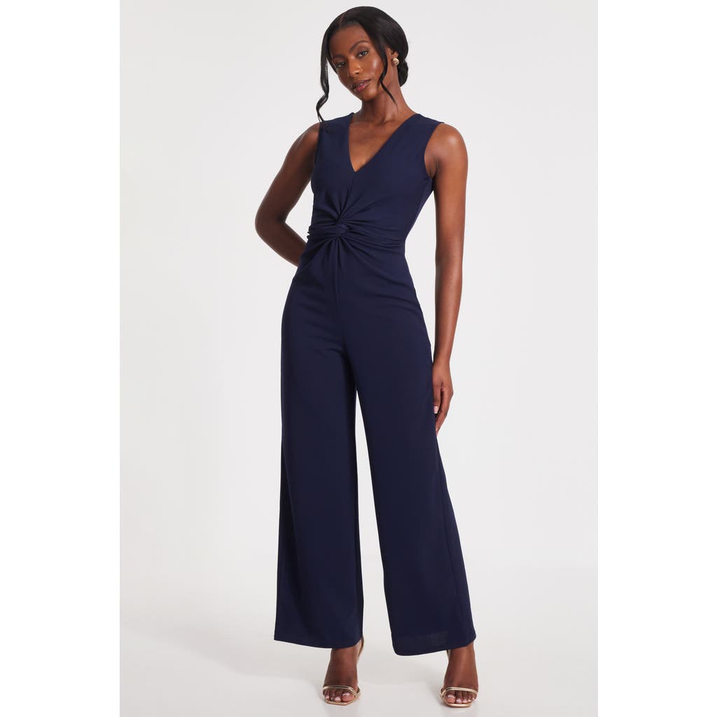 Quiz Scuba Crepe Gathered Front Jumpsuit In Navy
